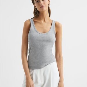 REISS VIOLET GREY MARL SCOOP NECK JERSEY VEST TANK TOP Sz S